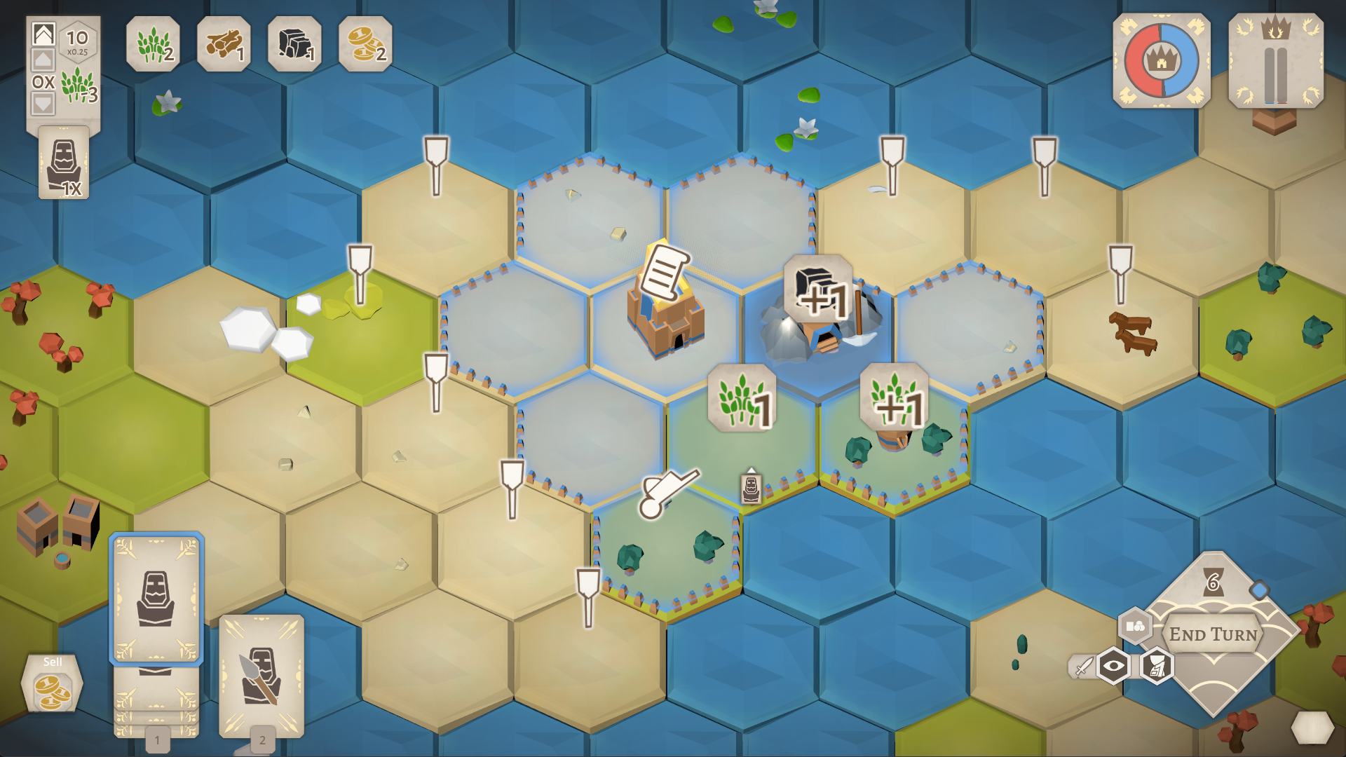 Kingdom of Krawall screenshot showing placement of a servant to collect resources